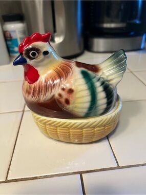 Vintage Ceramic Hen on Nest Decorative Dish - Multicolor